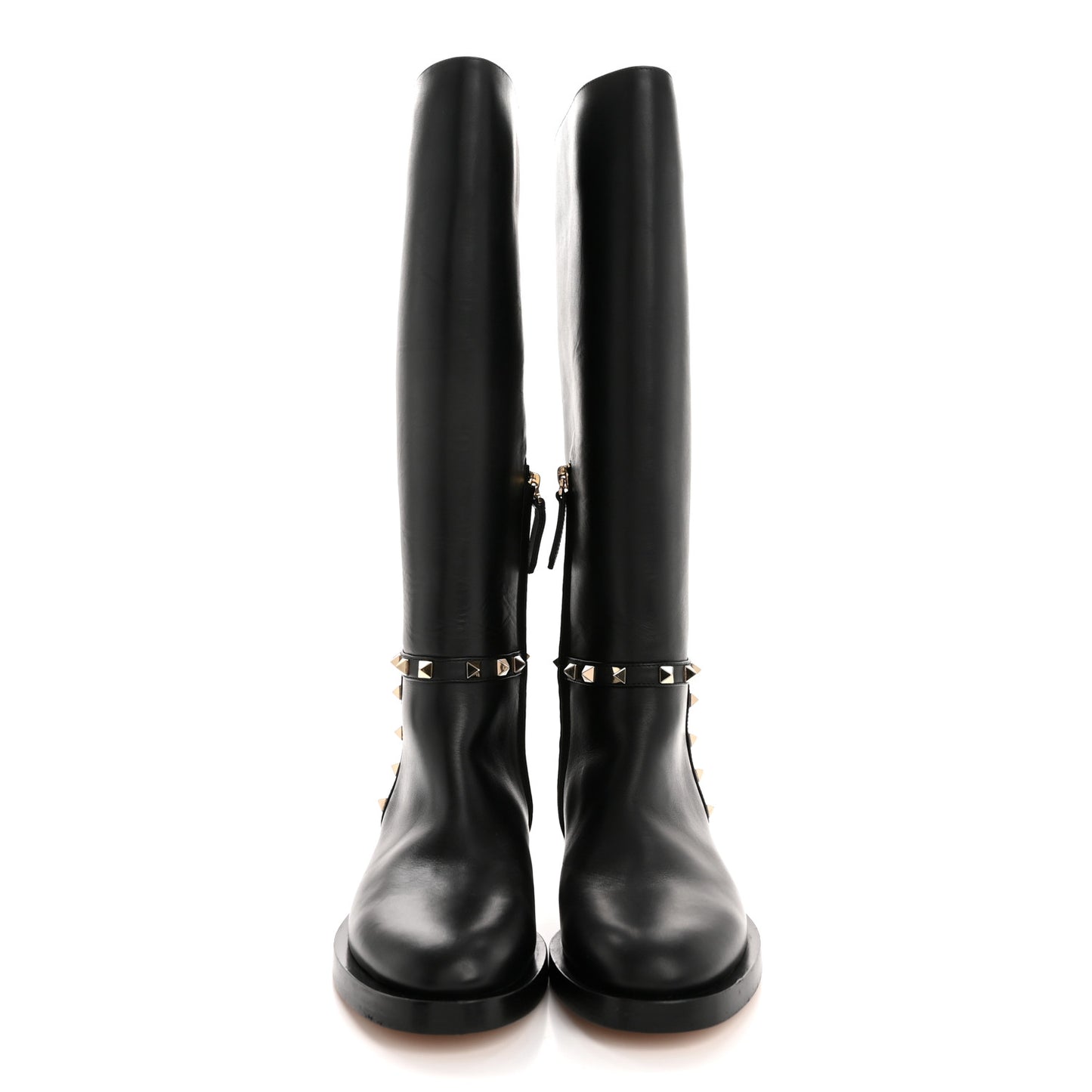 Calfskin Rockstud Knee High Flat Boots 36 Black