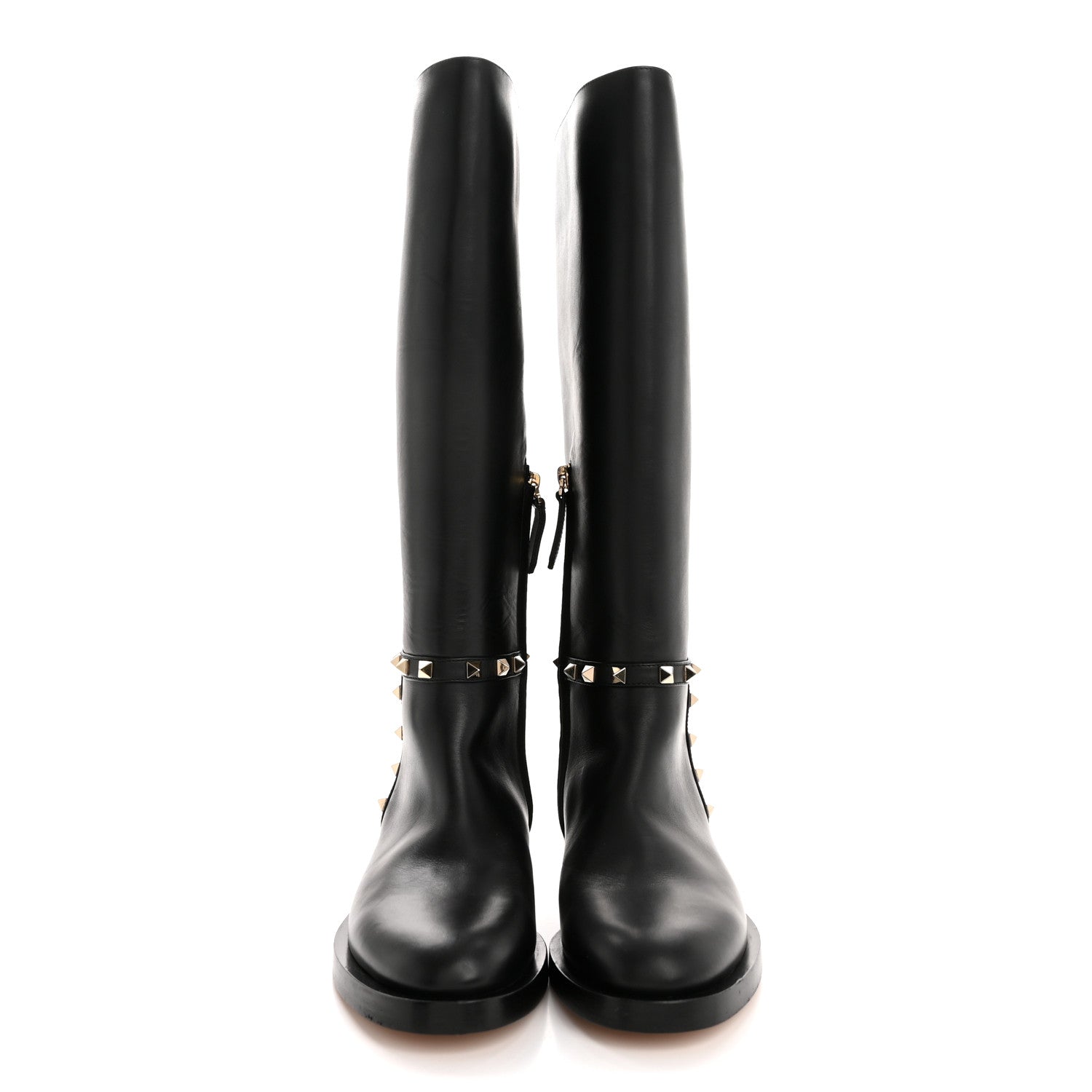 Valentino Garavani Calfskin Rockstud Knee High Flat Boots 36 Black 2 of 10