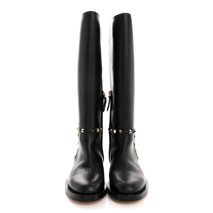 Valentino Garavani Calfskin Rockstud Knee High Flat Boots 36 Black 2 of 10