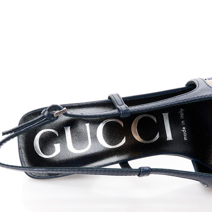 Gucci GG Monogram Malaga Kid Crystal Square G 75mm Slingback Pumps 35.5 Beige Blue 7 of 9