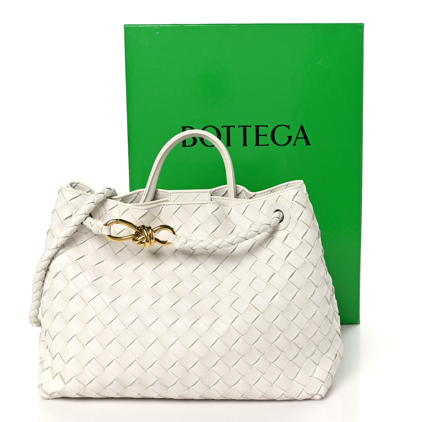 Nappa Intrecciato Medium Andiamo Shoulder Bag White