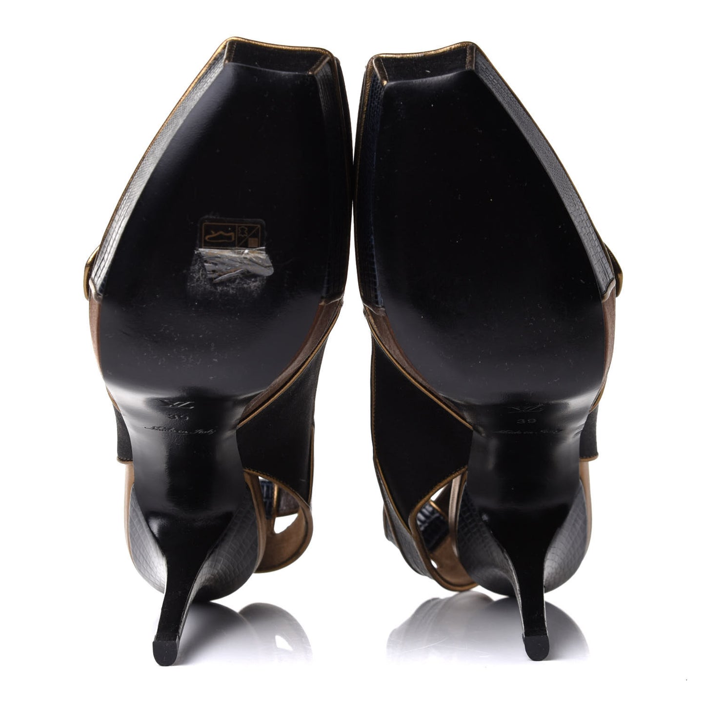 Lizard Suede Satin Sugar Platform Slingbacks 39 Black Brown