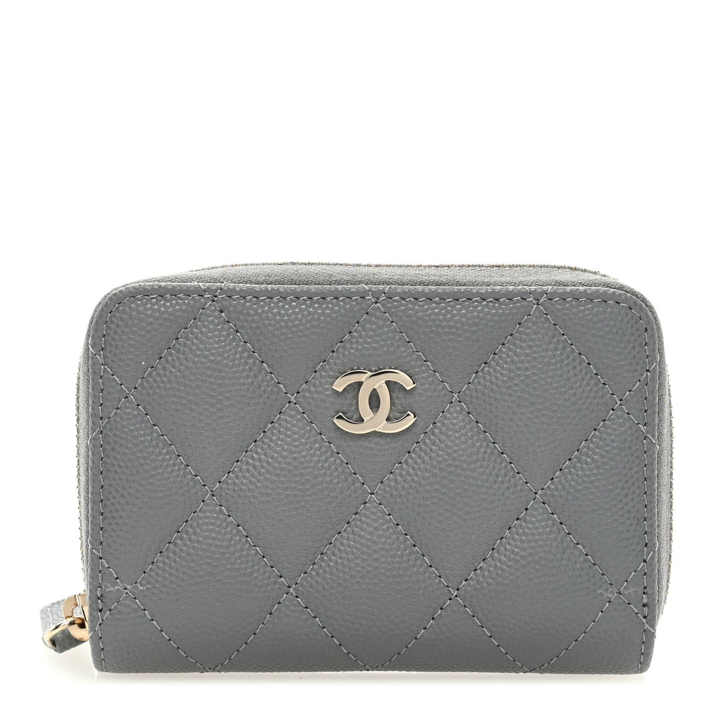 Caviar Quilted Zip Coin Purse Grey