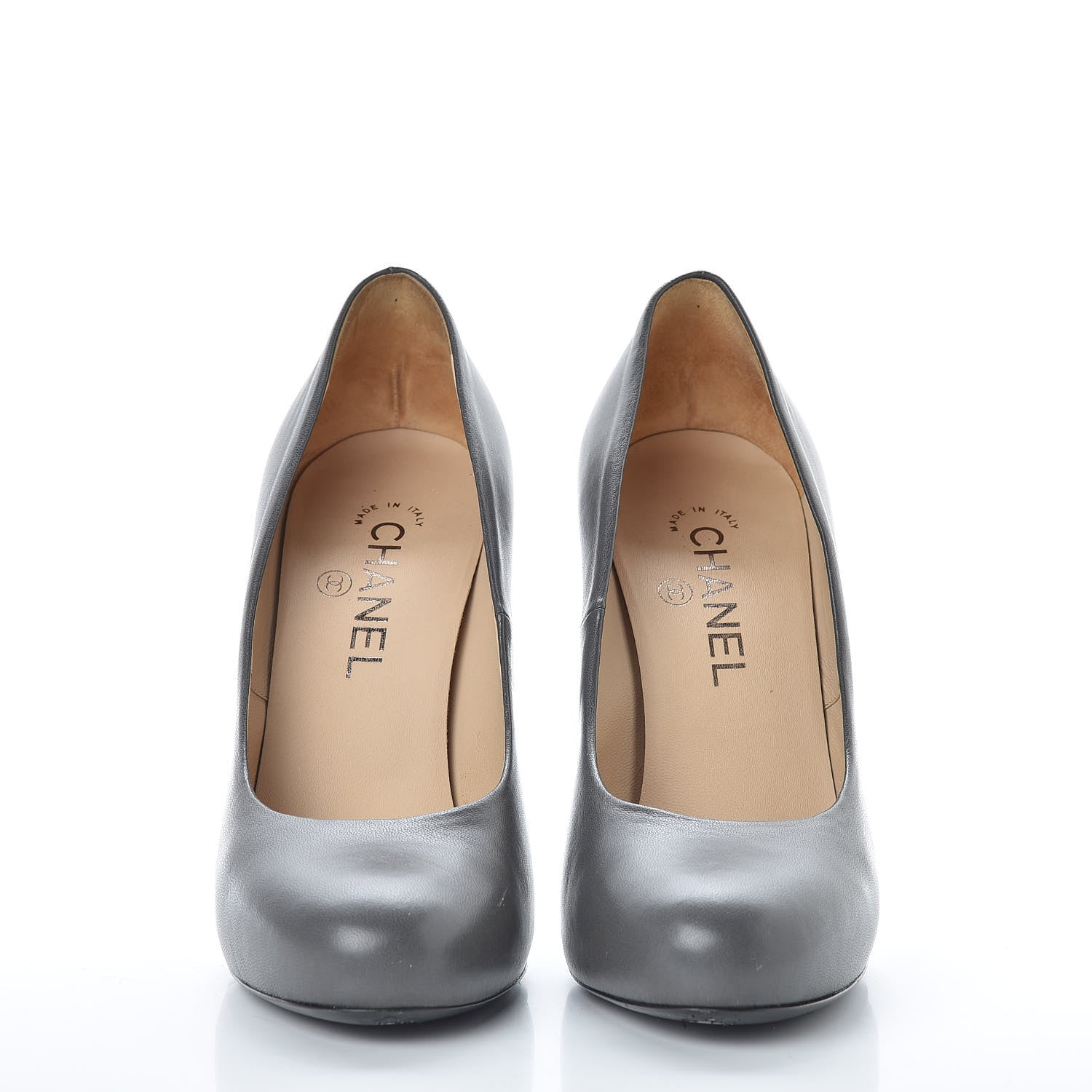 Chanel Lambskin CC Round Toe Pumps 38.5 Grey 2 of 11