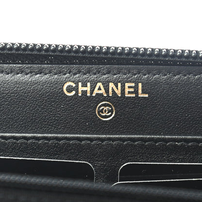 Chanel Caviar Chevron Quilted Zip Around Boy Wallet Black 6 of 8