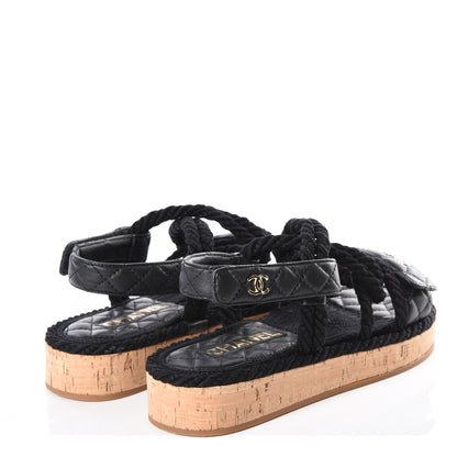 Chanel Cord Lambskin Quilted Logo Sandals 36 Black 4 of 9