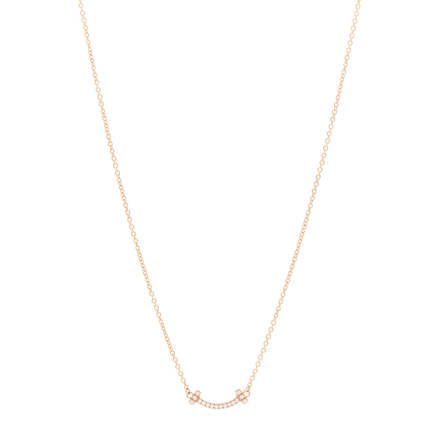 18K Rose Gold Diamond Mini T Smile Pendant Necklace