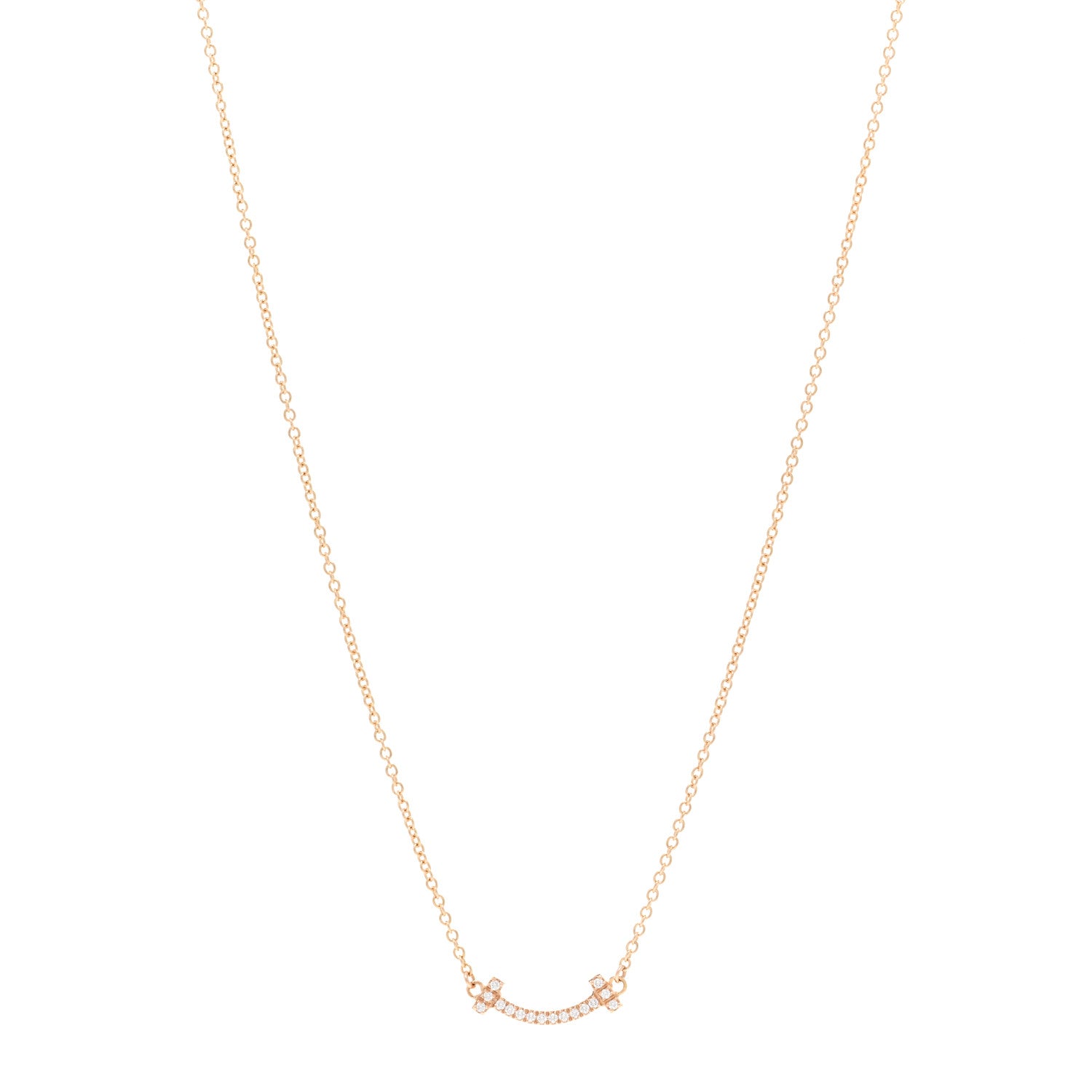 Tiffany 18K Rose Gold Diamond Mini T Smile Pendant Necklace 1 of 4