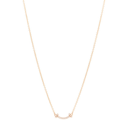 Tiffany 18K Rose Gold Diamond Mini T Smile Pendant Necklace 1 of 4