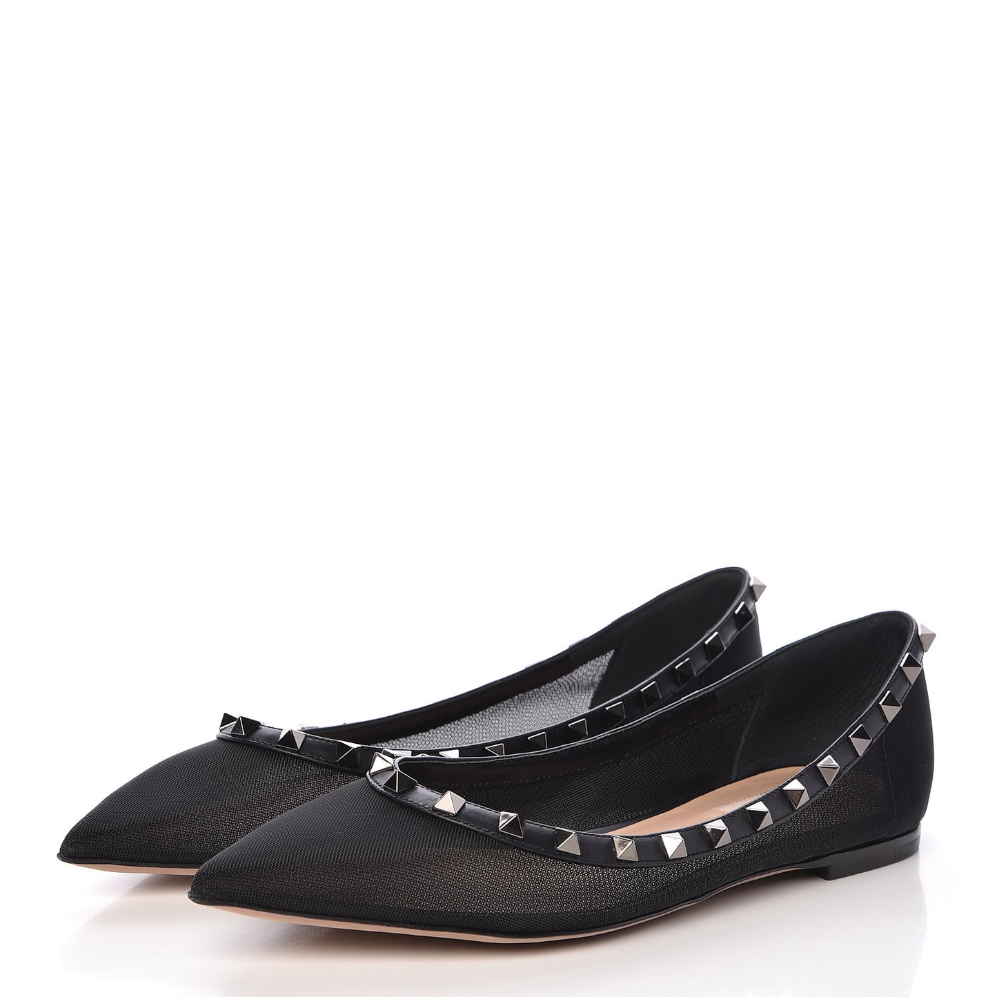 Mesh Rockstud Ballerina Flats 40 Black