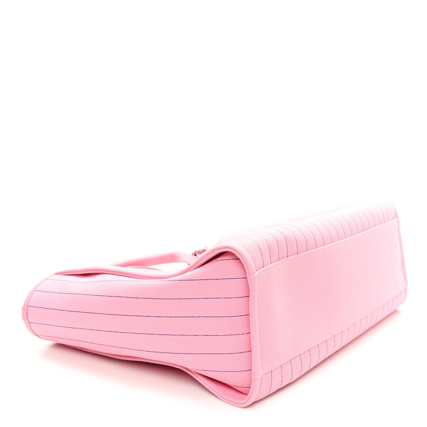 Canvas Calfskin Striped Large Deauville Tote Pink Blue