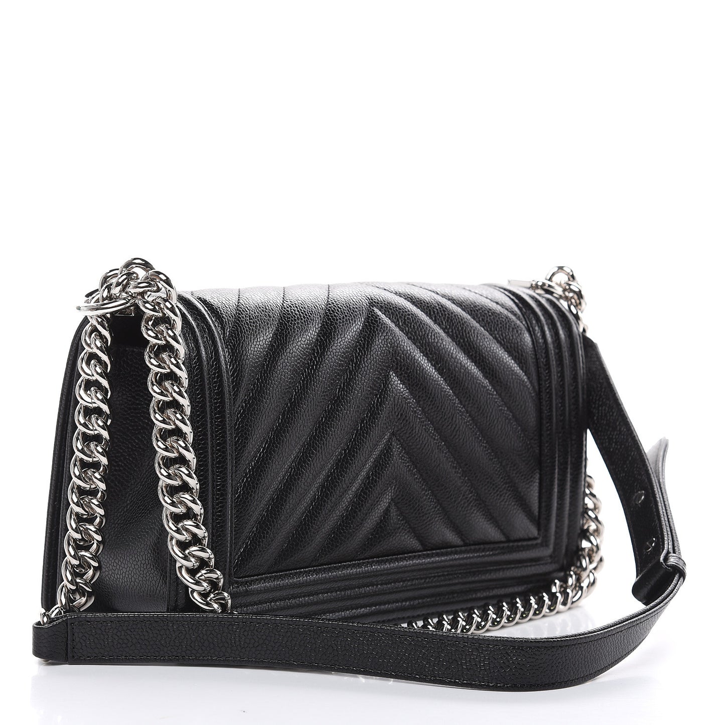 Caviar Chevron Quilted Medium Boy Flap Black