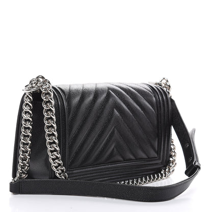 Chanel Caviar Chevron Quilted Medium Boy Flap Black 3 of 11