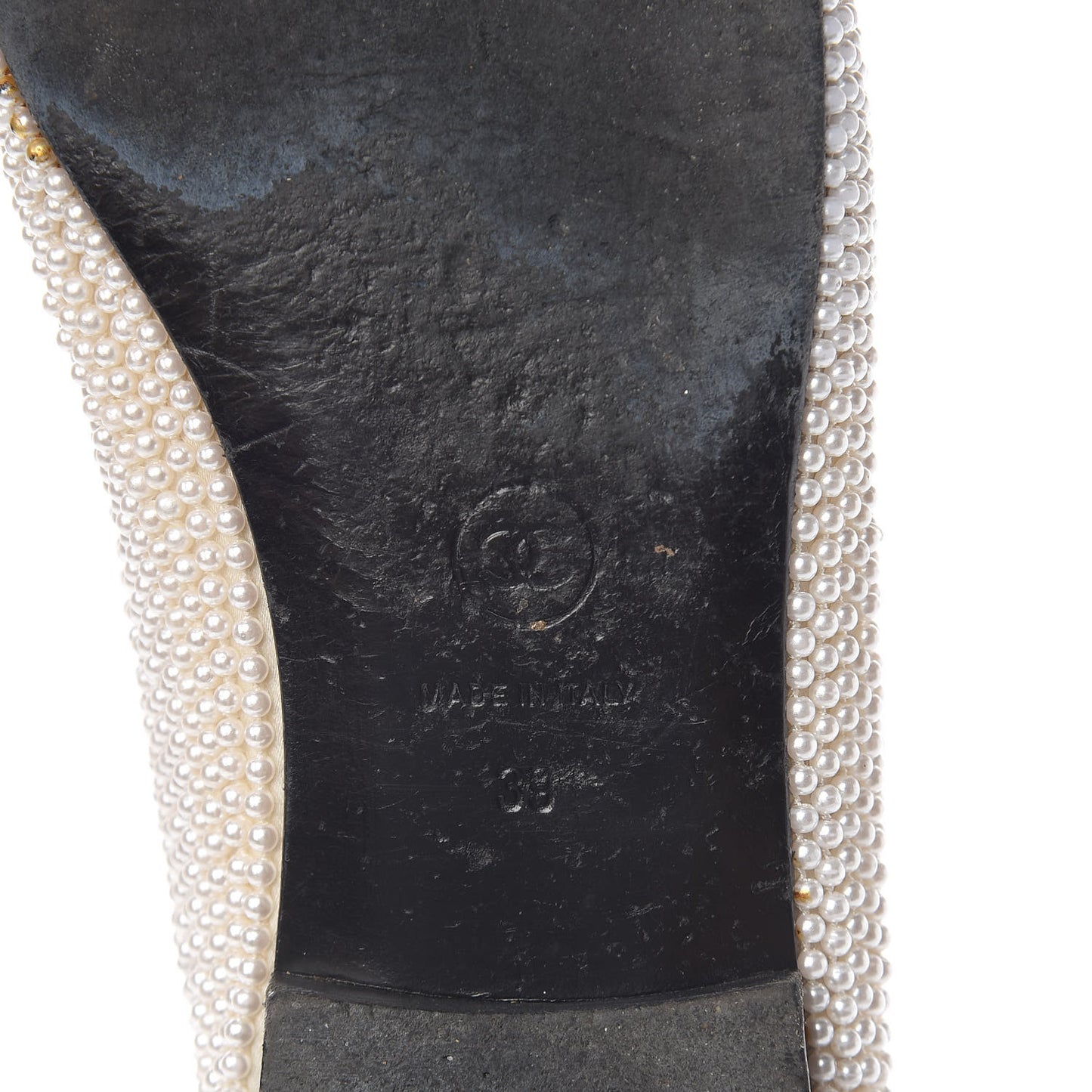 Pearl Sequin Cap Toe Ballerina Flats 39 White Black