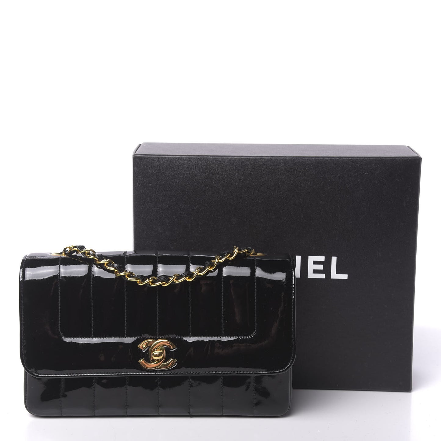 Patent Vertical Quilted Mini Rectangular Flap Black