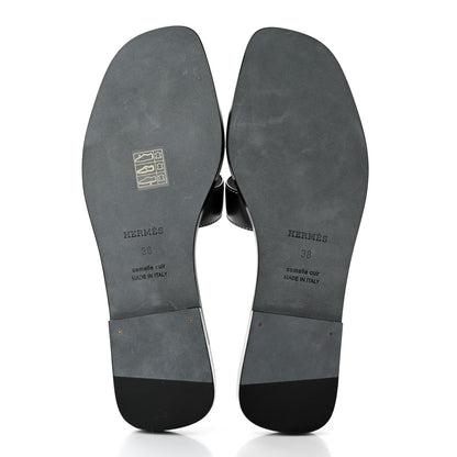 Hermes Box Calfskin Oran Sandals 38 Black 5 of 11
