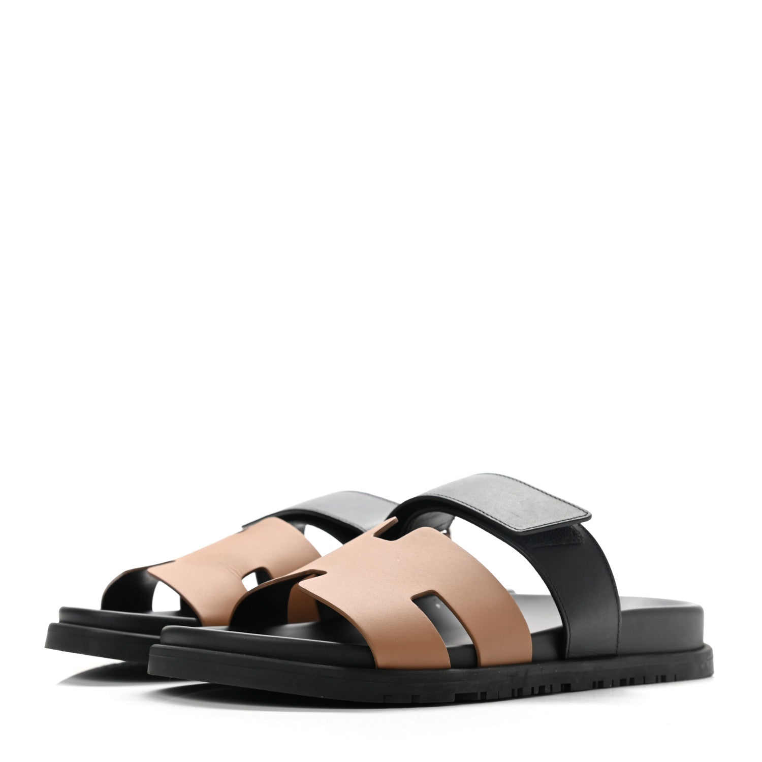 Hermes Calfskin Mens Chypre Sandals 40 Naturel Safari Black 3 of 8