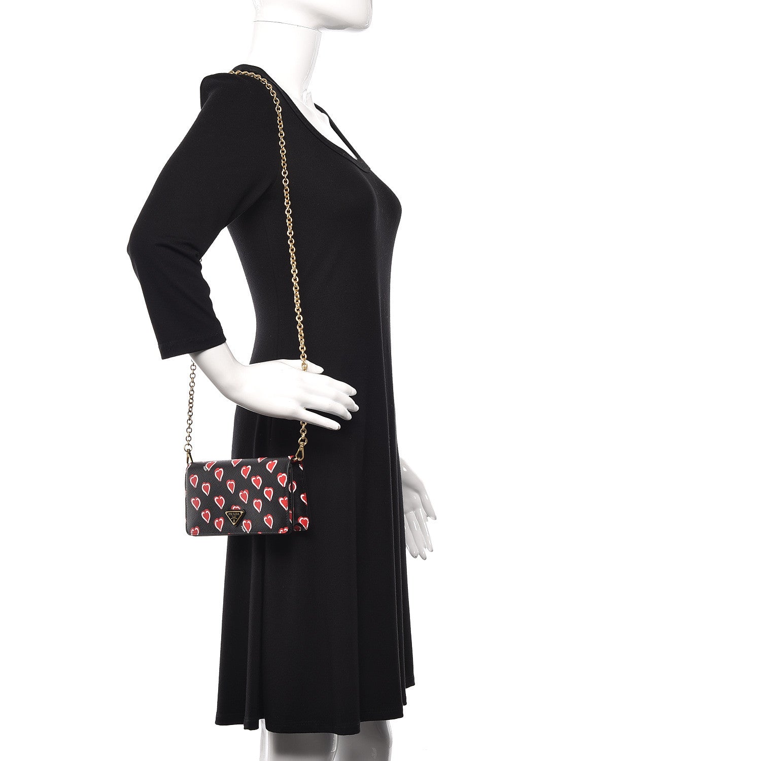 Prada Saffiano Heart Print Chain Wallet Black 1 of 8