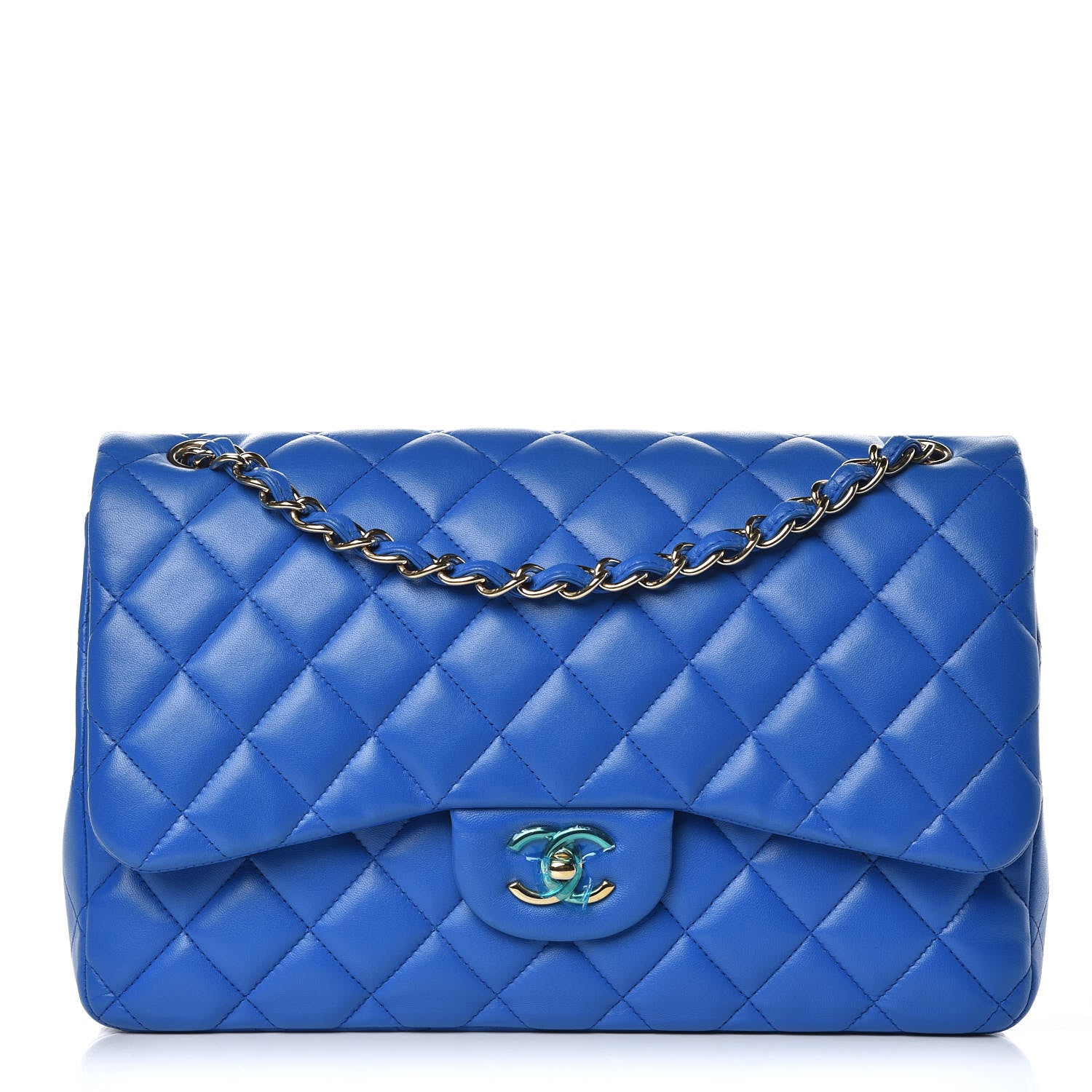 Chanel Lambskin Quilted Jumbo Double Flap Blue 1 of 9