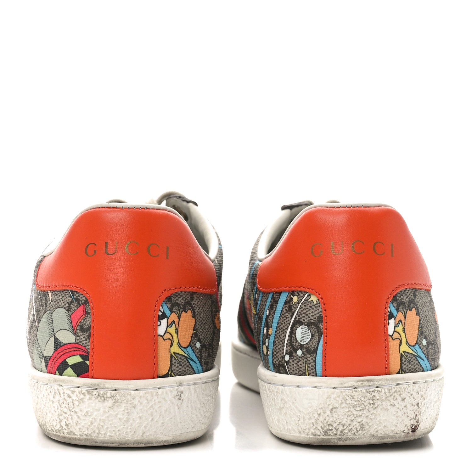 Gucci X DISNEY GG Supreme Monogram Web Donald Duck Womens Ace Sneakers 36.5 Beige New Acero Orange 6 of 11