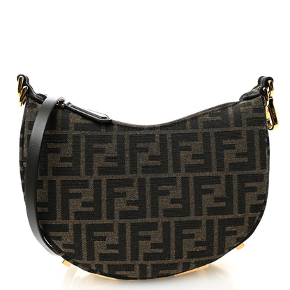 Fendi Fabric Jacquard Vitello Grace FF 1974 Mini Fendigraphy Hobo Bag Tobacco Moro Ebano 1 of 11