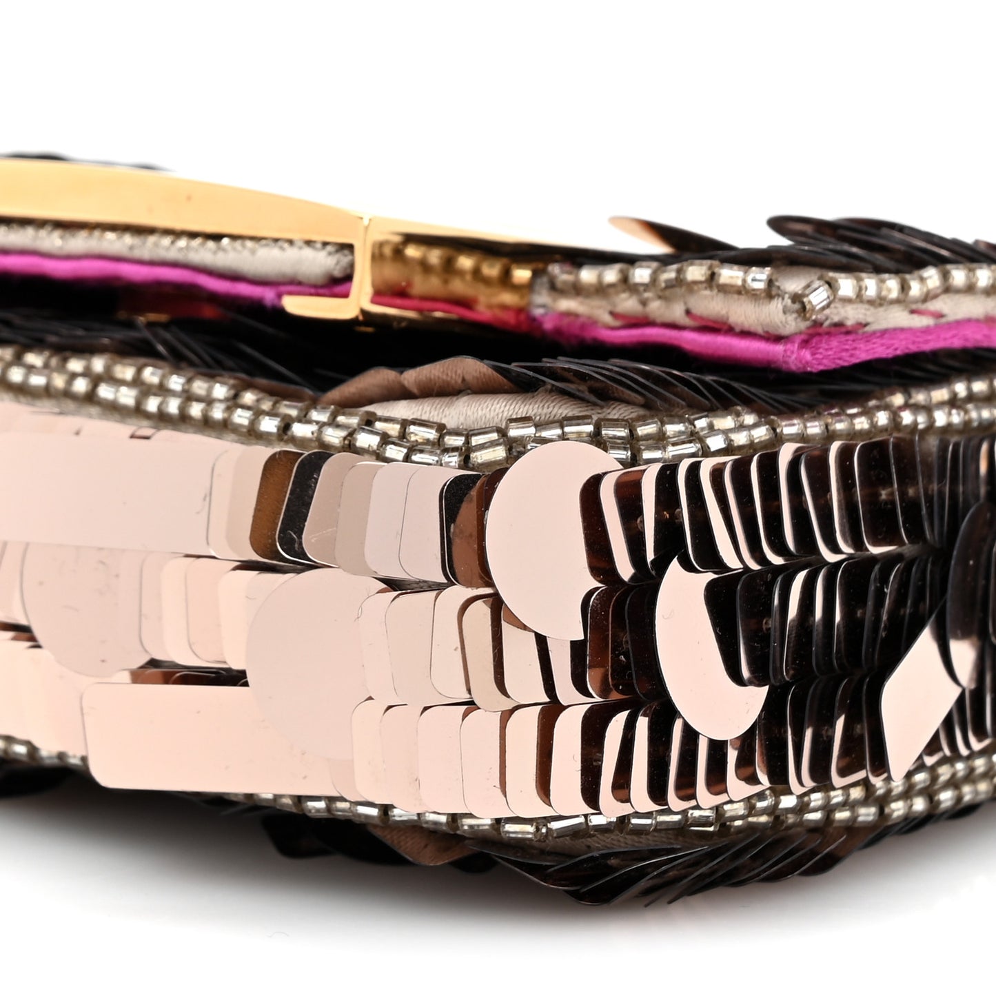 Sequin Paillettes Shiny Nappa Sex and the City Nano Maxi Buckle Baguette Charm Tortora