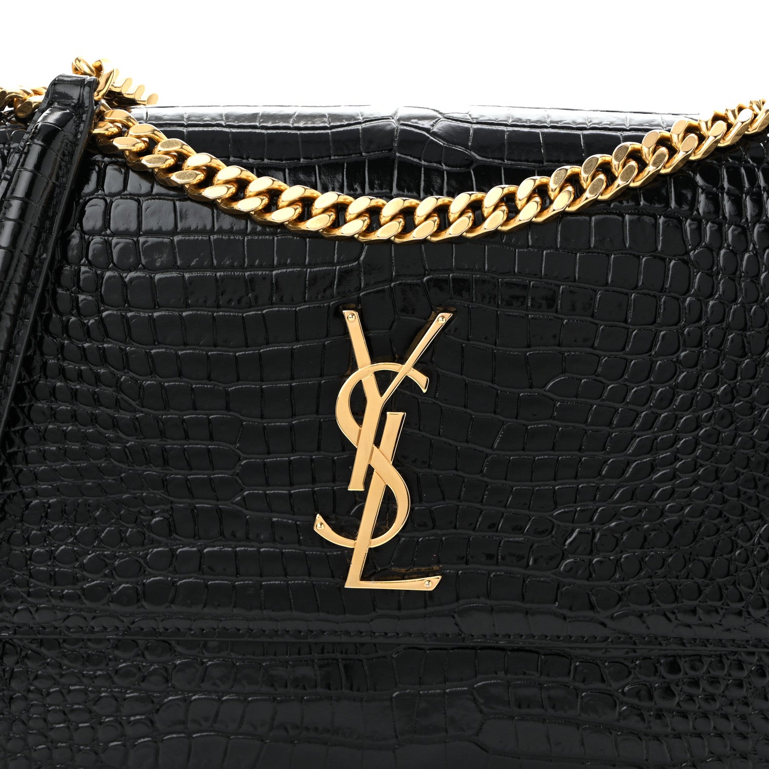 Saint Laurent Calfskin Crocodile Embossed Large Monogram Sunset