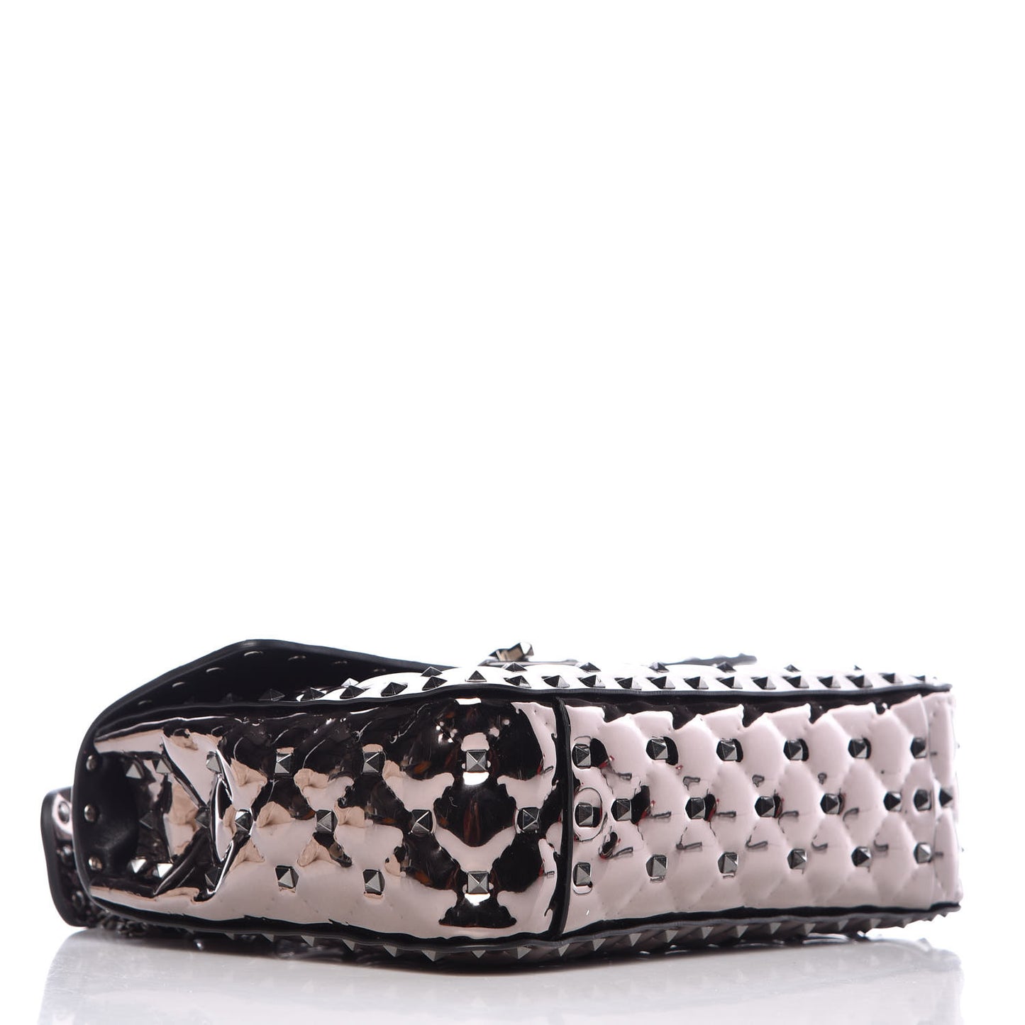 Metallic Patent Medium Rockstud Spike Shoulder Bag Rutenio