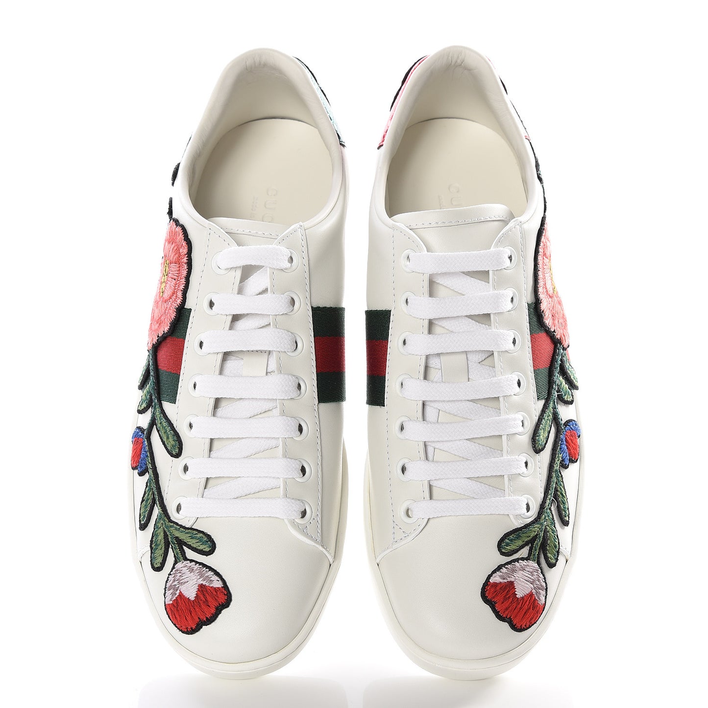 Calfskin Web Floral Embroidered Ace Sneakers 38 White