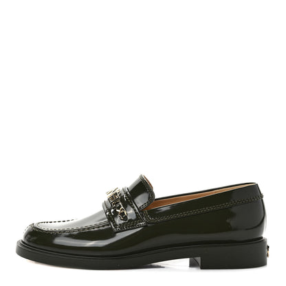 Chanel Shiny Calfskin Logo Loafers 38.5 Green 1 of 9