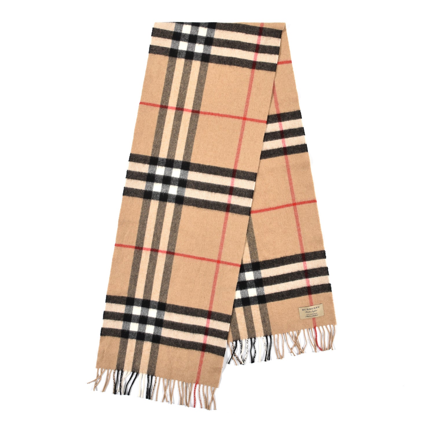 Burberry Cashmere Classic Check Fringe Scarf Camel 2 of 5