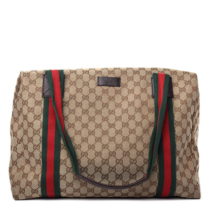 Gucci GG Monogram Web Medium Collapsible Carry On Duffle Beige Brown 1 of 9