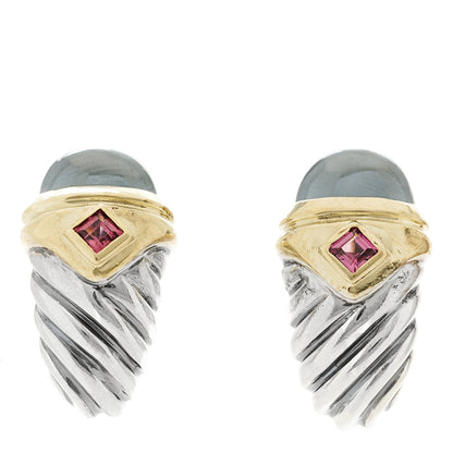 David Yurman Sterling Silver 14K Yellow Gold Hematine Rhodolite Shrimp Earrings 1 of 4