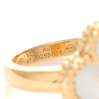 Van Cleef & Arpels 18K Yellow Gold Diamond Mother of Pearl Vintage Alhambra Ring 47 4 4 of 5