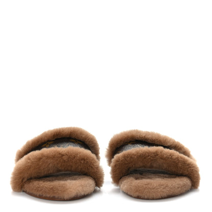 Louis Vuitton Mink Fur Monogram Lock It Flat Mule 40 Cognac 2 of 8
