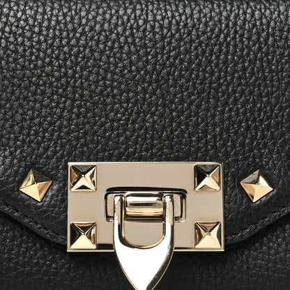 Valentino Garavani Pebbled Calfskin Rockstud Flip Lock Wallet On Chain Black 7 of 8
