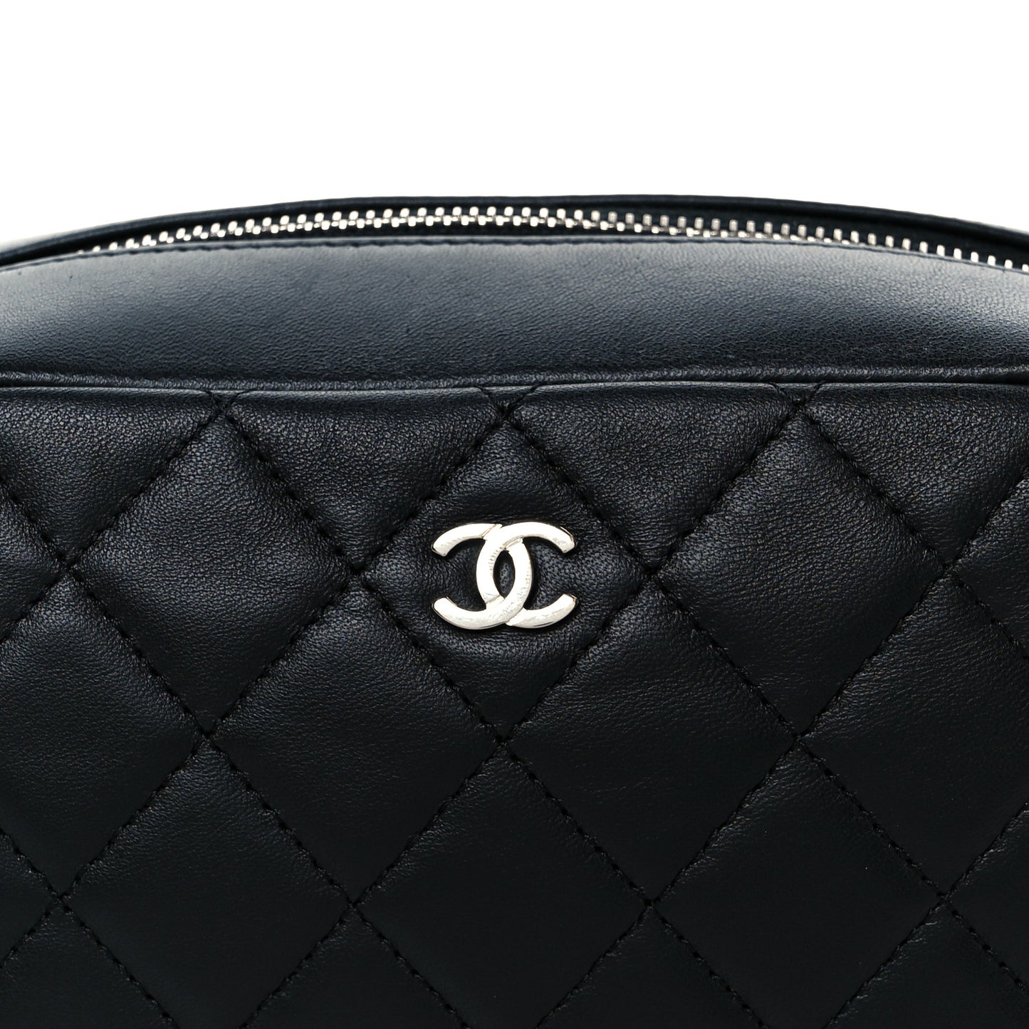Lambskin Quilted Medium Curvy Pouch Cosmetic Case Black