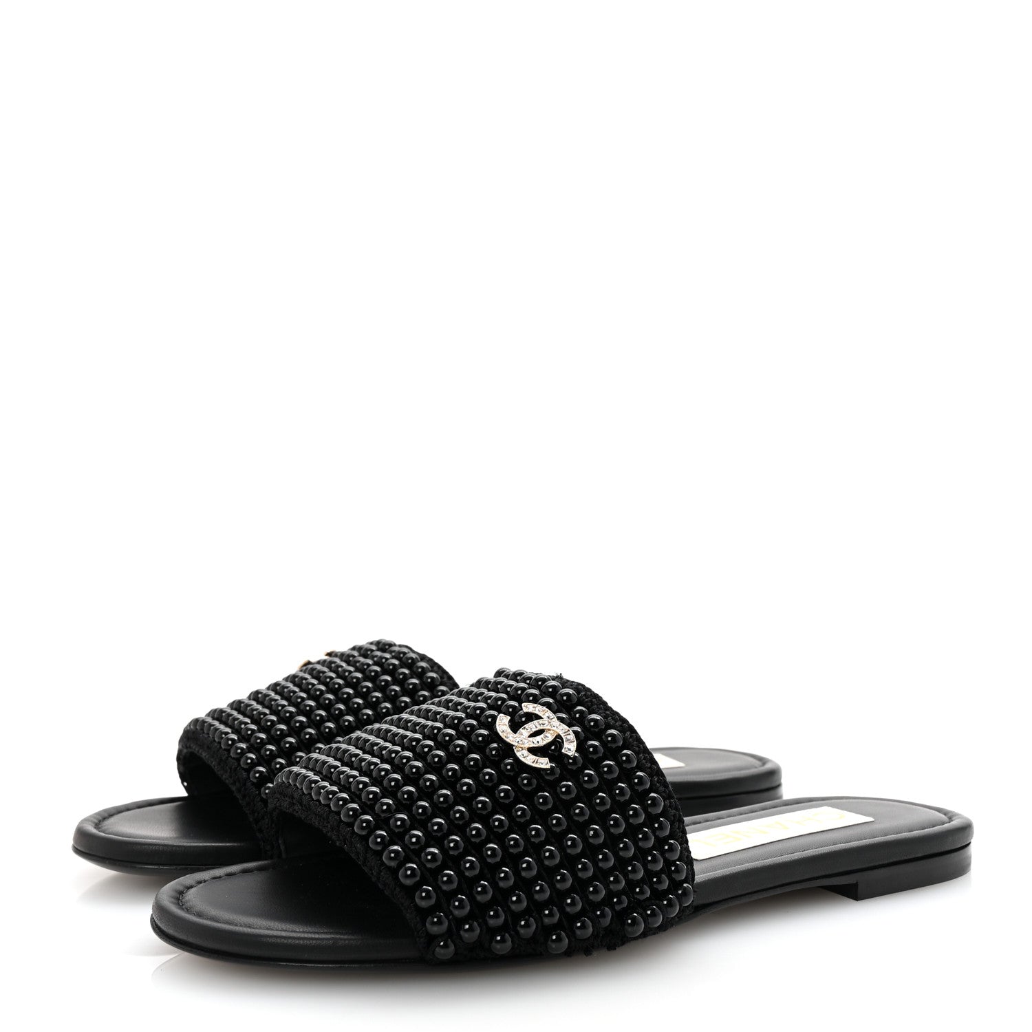 Chanel Pearl Crystal CC Mules Sandals 36 Black 4 of 10