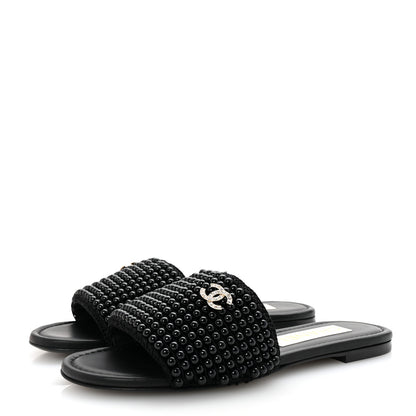 Chanel Pearl Crystal CC Mules Sandals 36 Black 4 of 10