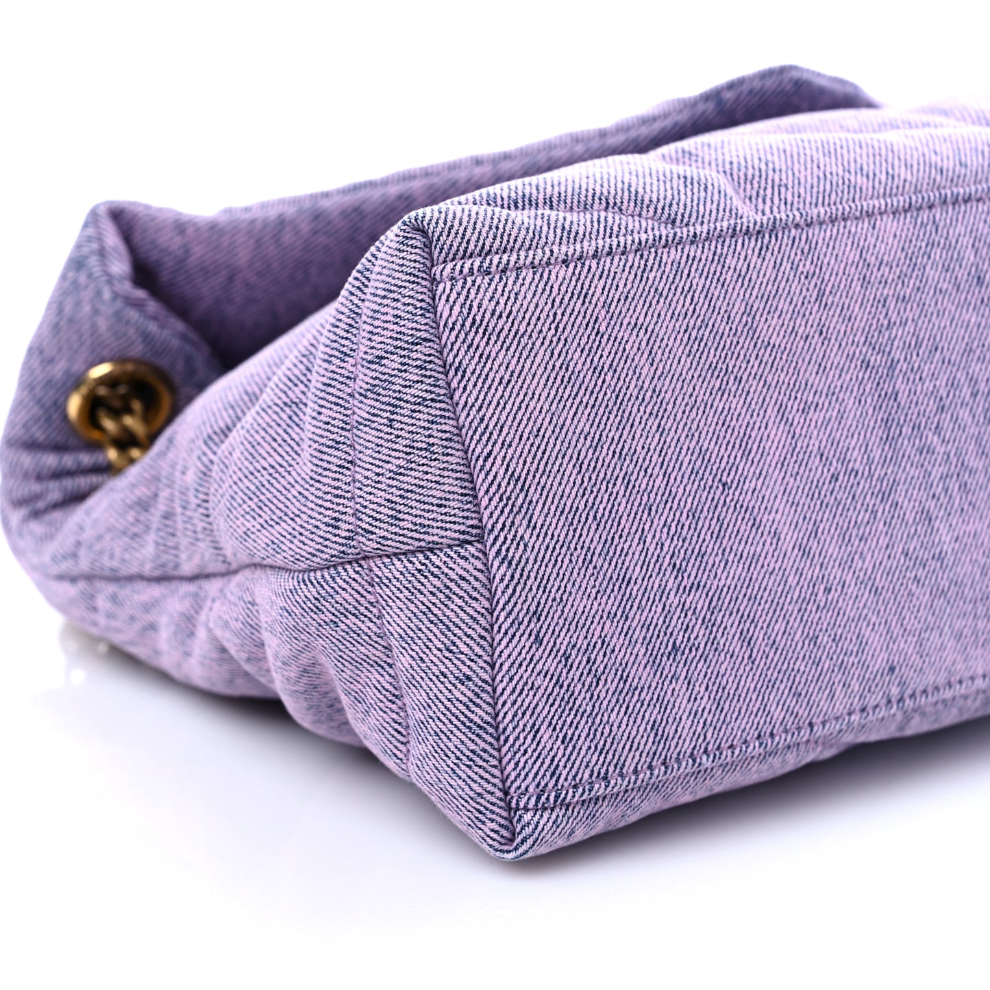 Denim Quilted Small Loulou Puffer Monogram Chain Satchel Bleached Lilac