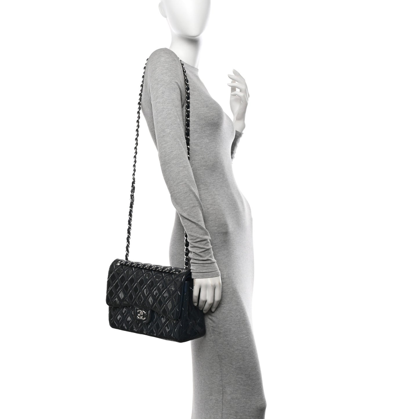 Patent Quilted Jumbo Double Flap Navy