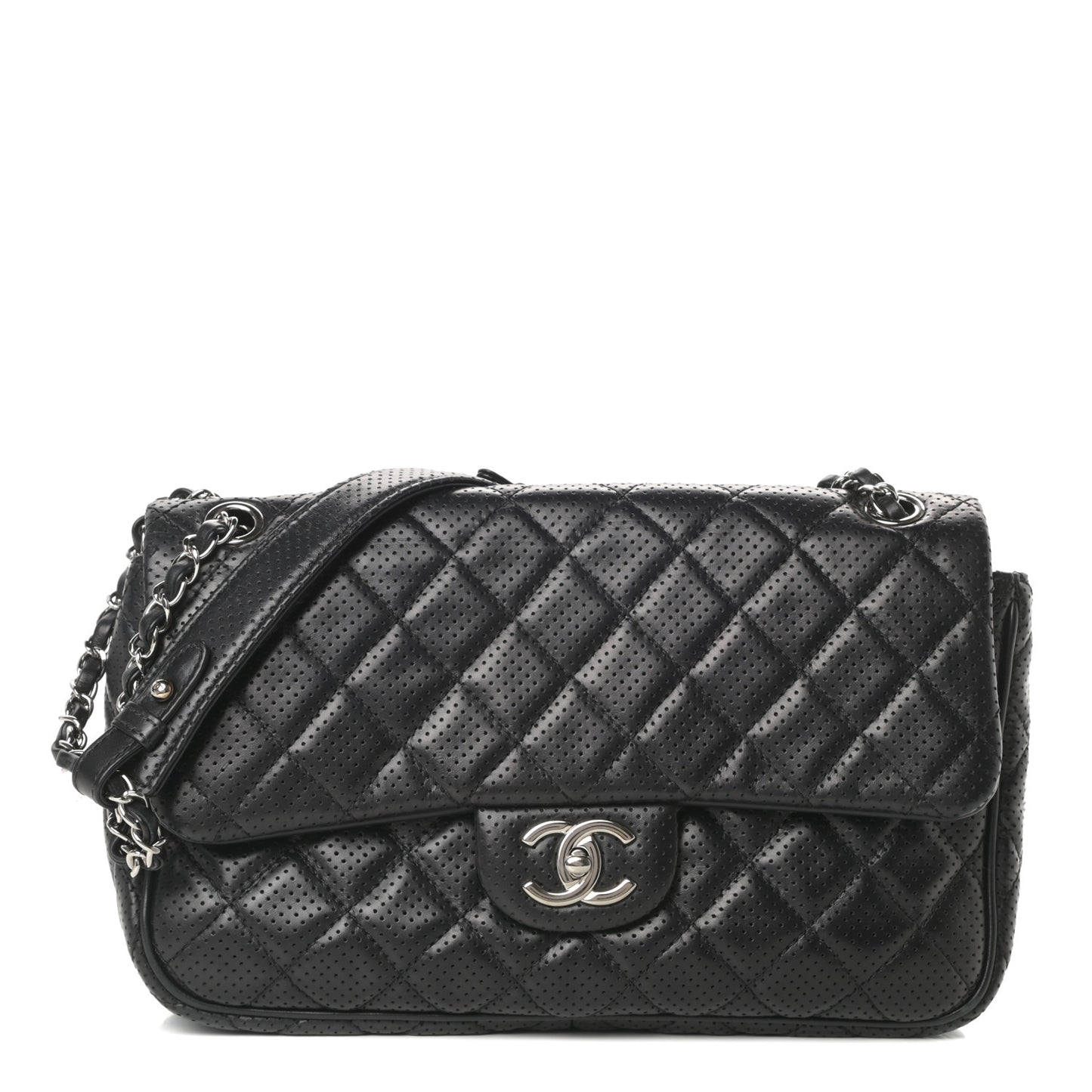 Lambskin Perforated Jumbo Punch Flap Black