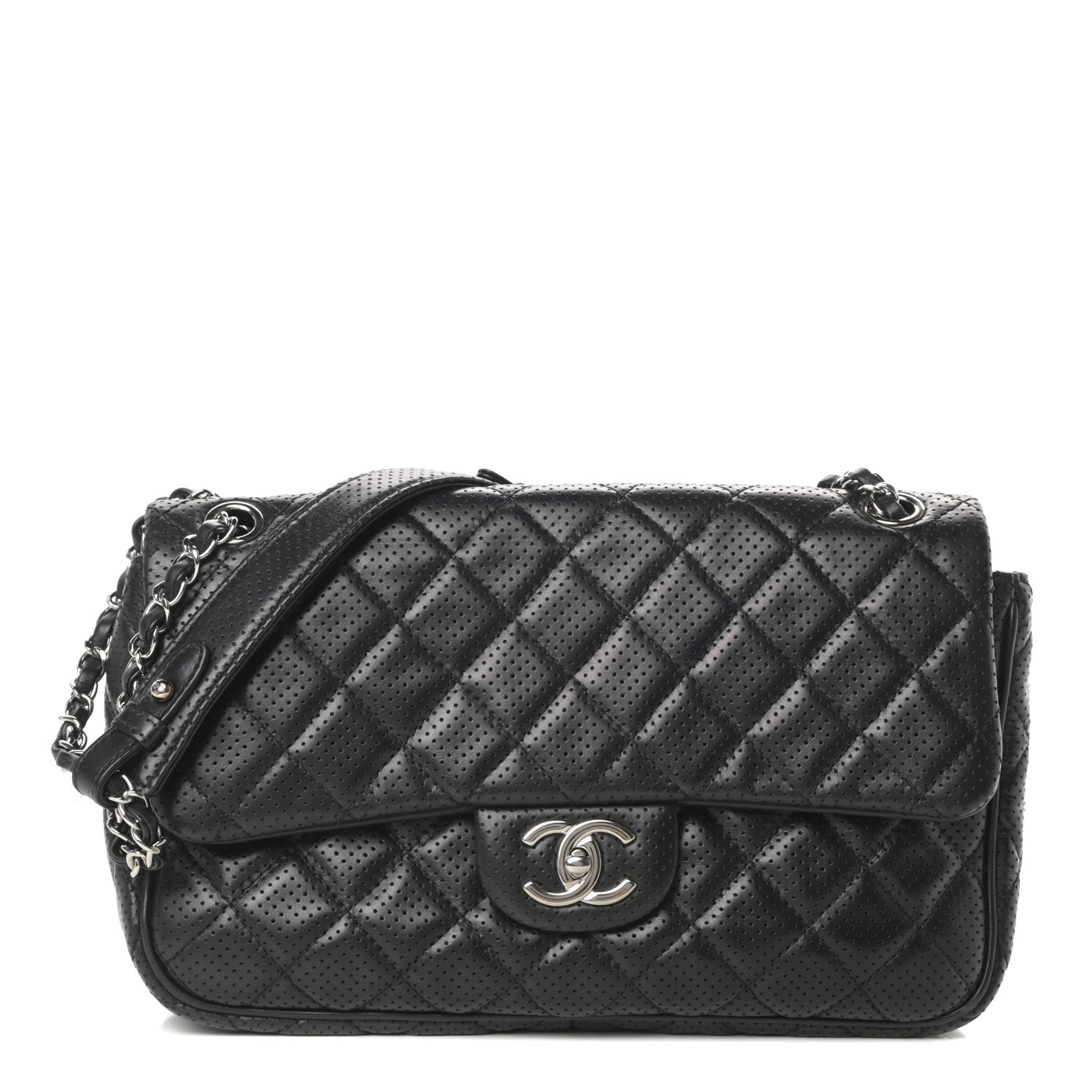 Chanel Lambskin Perforated Jumbo Punch Flap Black 1 of 13