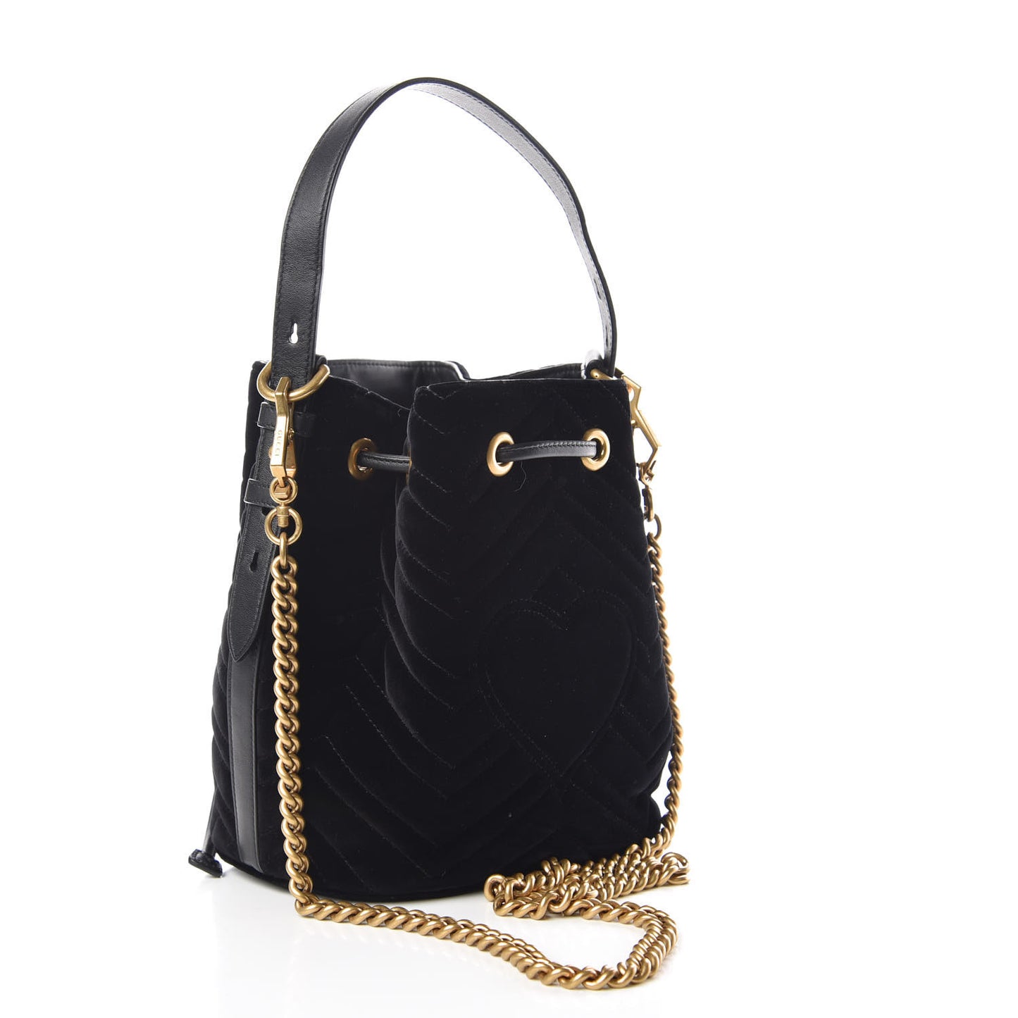 Velvet Matelasse GG Marmont Bucket Bag Black