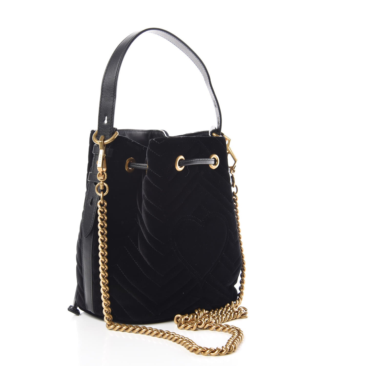 Gucci Velvet Matelasse GG Marmont Bucket Bag Black 3 of 11