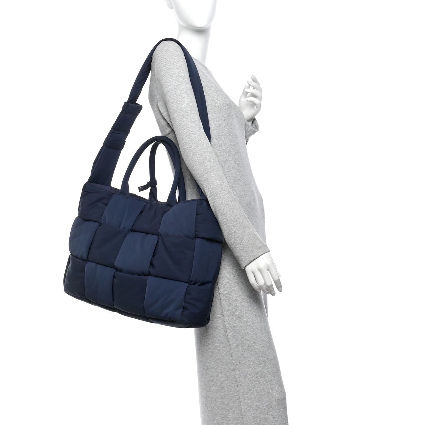 Nylon Intrecciato Padded Tech Maxi Large Arco Tote Navy Blue