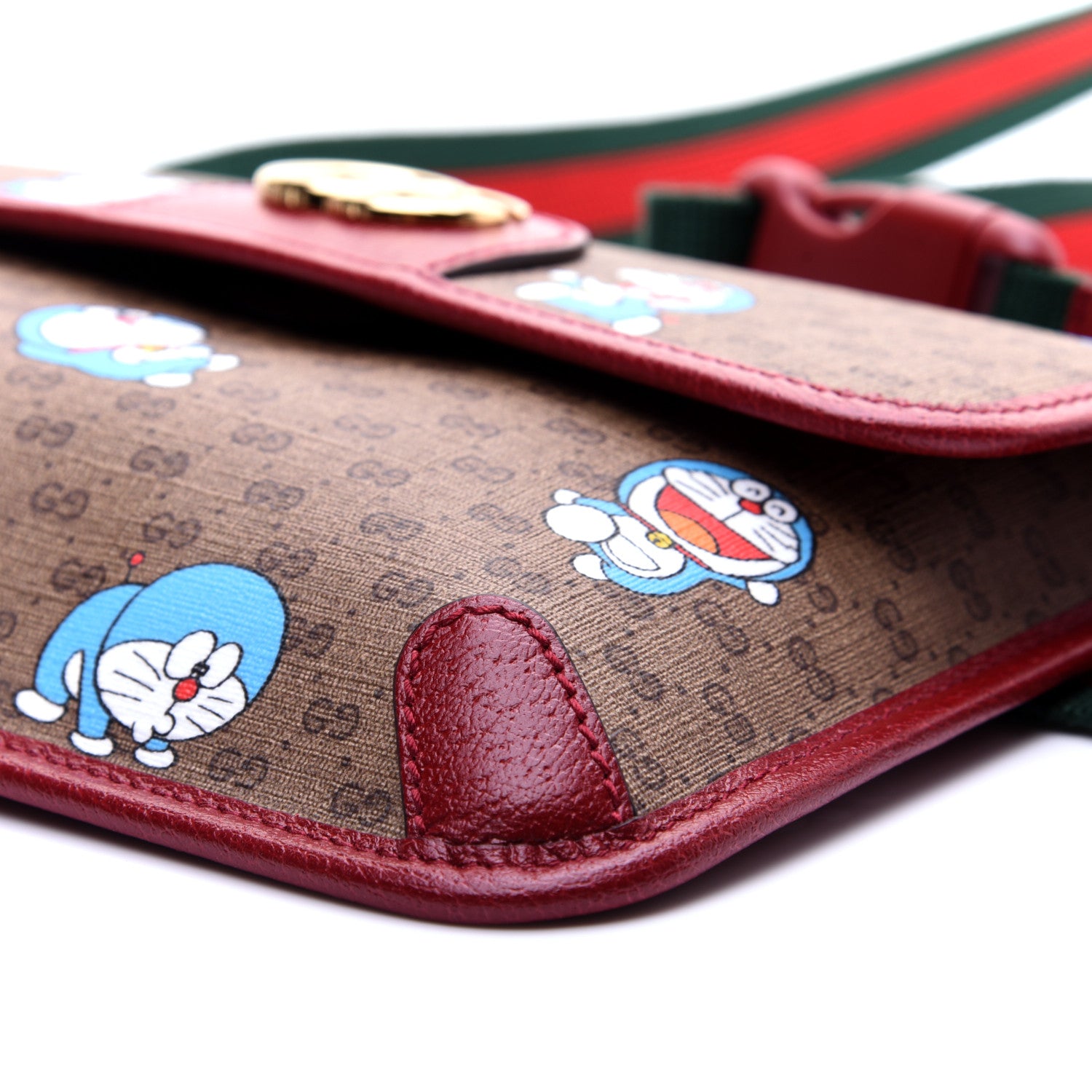 Gucci X DORAEMON Mini Vintage GG Supreme Monogram Web Slim Belt Bag Beige Cherry Red 7 of 14
