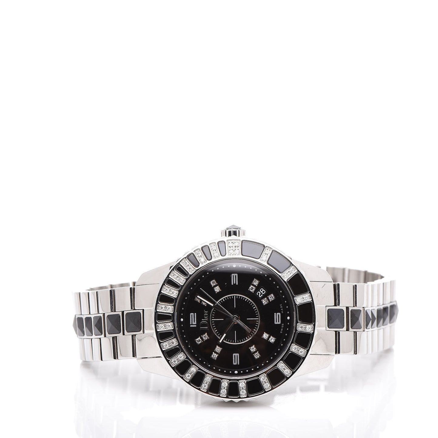 Stainless Steel Diamond Sapphire 33mm Christal Quartz Watch Black