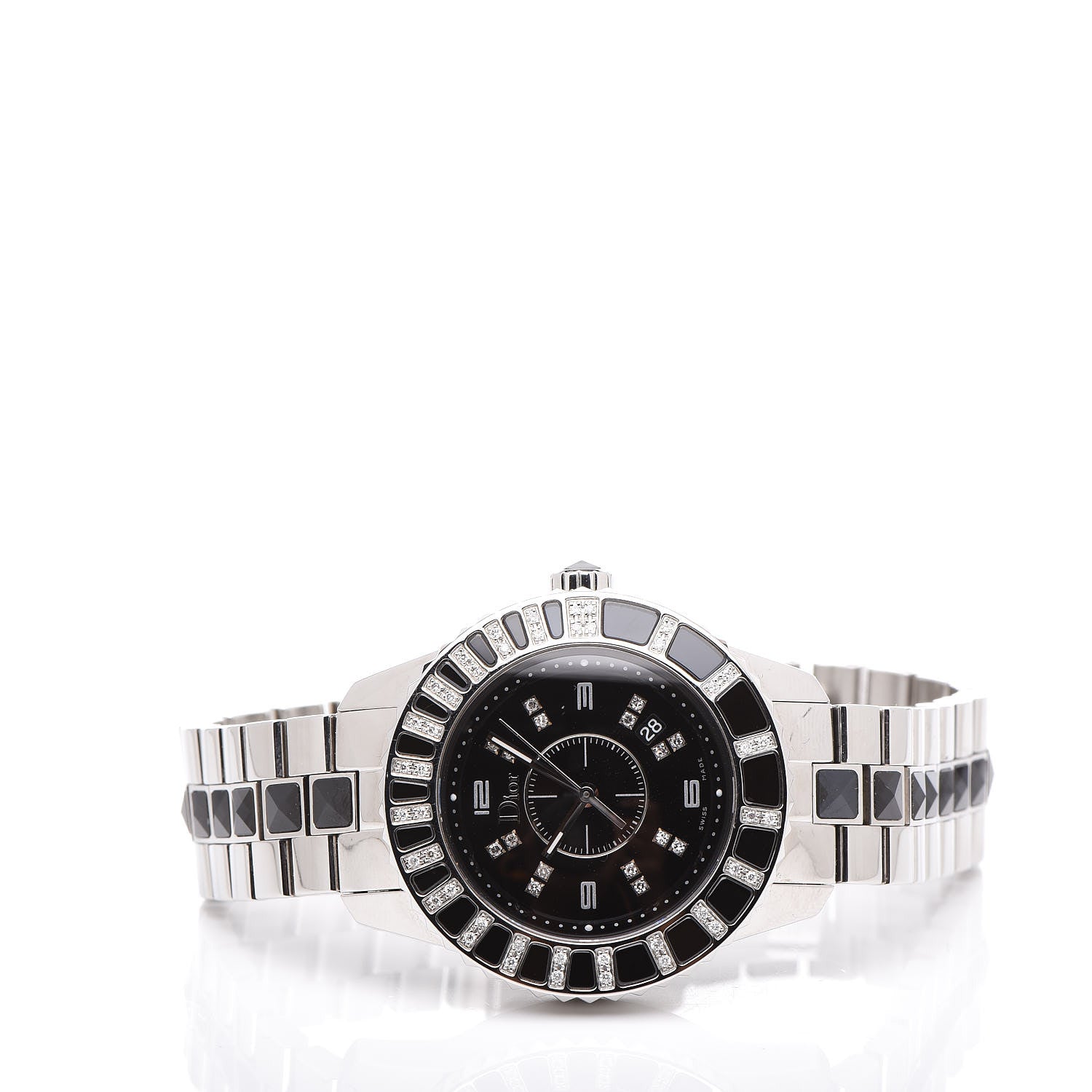 Christian Dior Stainless Steel Diamond Sapphire 33mm Christal Quartz Watch Black 3 of 8