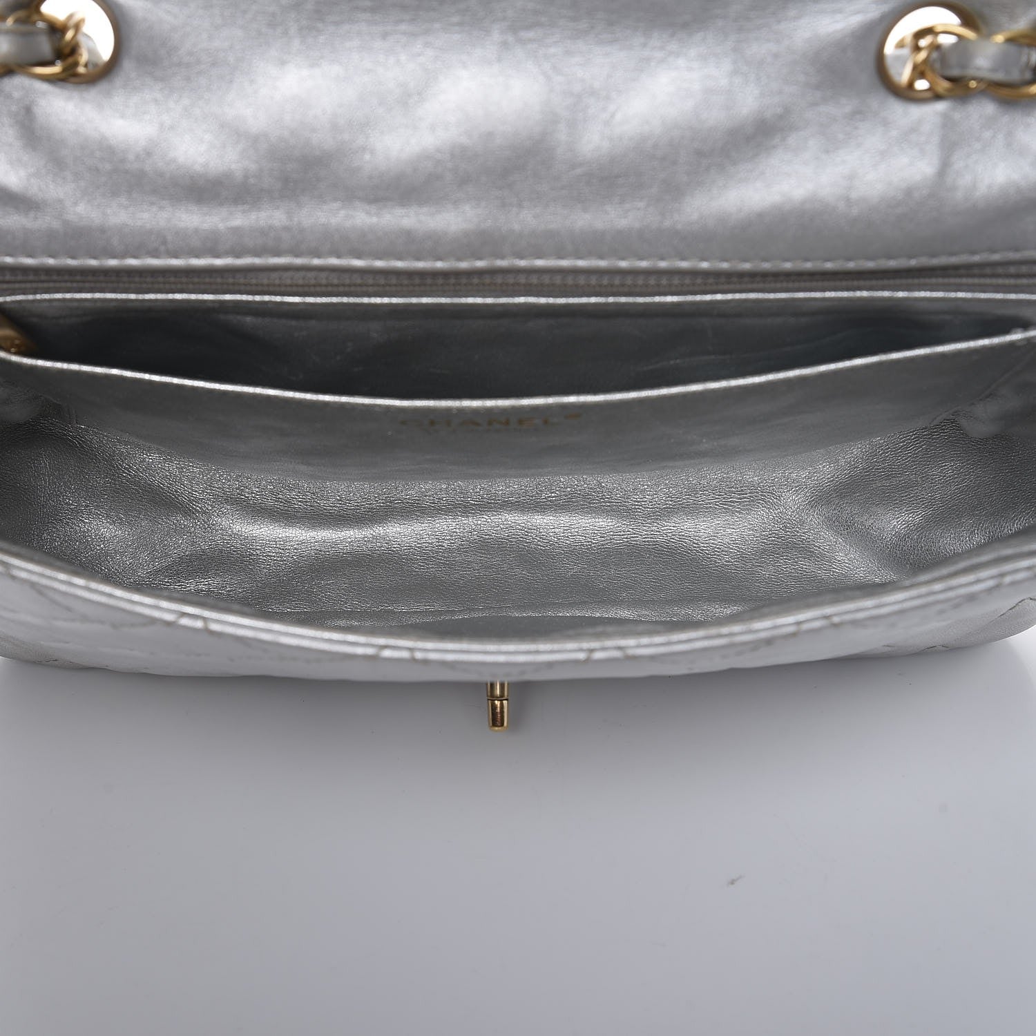 Chanel Metallic Lambskin Quilted Jumbo Single Flap Silver 5 of 15
